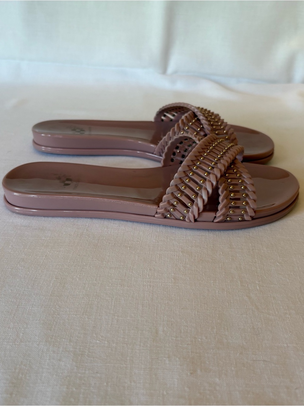 Vince Camuto Erindra Braided Slide Sandals with Gold Stud Detail in Blush - Picture 2 of 7
